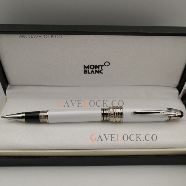 Copy Mont blanc White and Silver Rollerball Pen JFK Pen